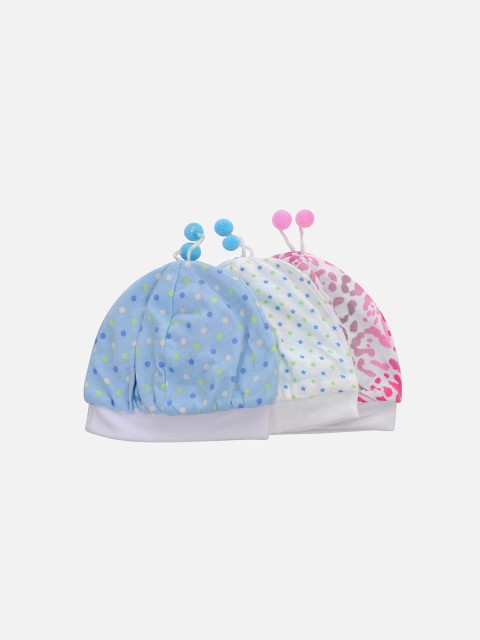 

TINY HUG Unisex Kids Pack Of 3 Blue & White Printed Beanie
