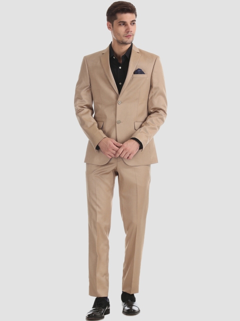 

AD By Arvind Men Beige Self-Design Single-Breasted Formal Suit