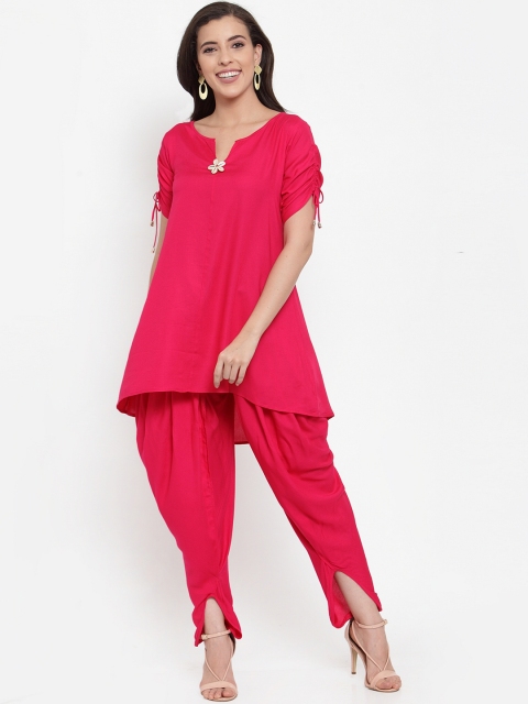 

Just Wow Women Pink Solid Tunic with Dhoti Pants