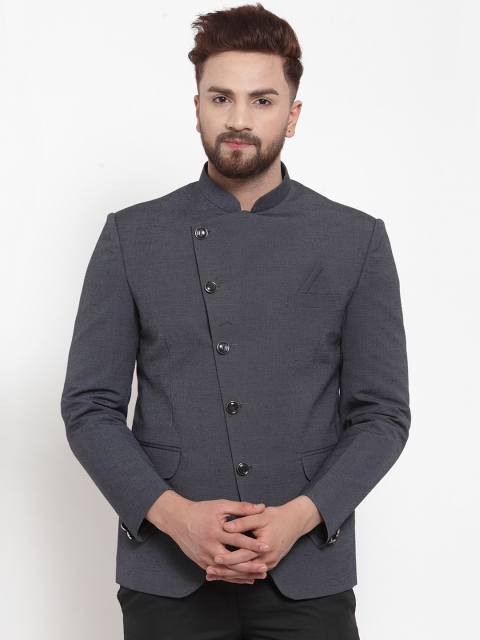 

KLOTTHE Men Grey Solid Slim-Fit Bandhgala Blazer