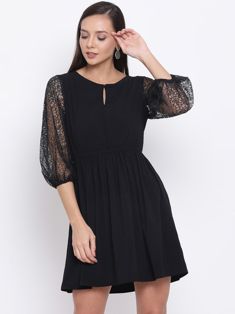 

ALL WAYS YOU Women Black Solid Fit and Flare Dress