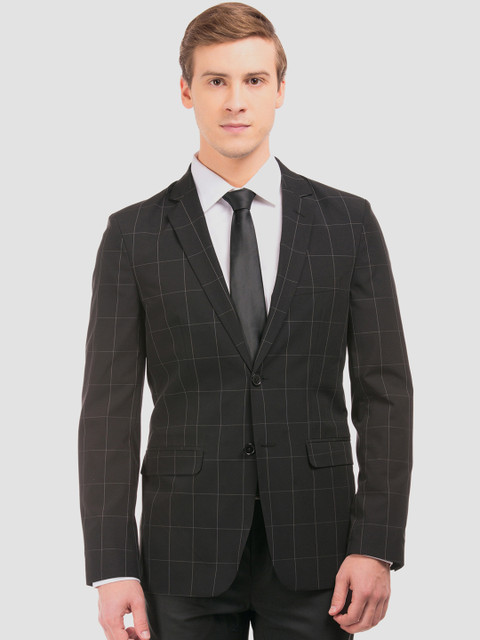 

AD By Arvind Men Black Windowpane Checked Slim-Fit Single-Breasted Formal Blazer