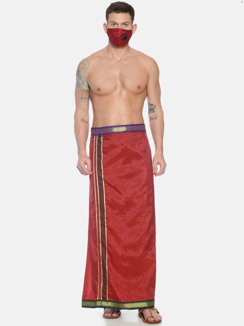 

Sethukrishna Men Maroon Solid Readymade Dhoti With 3Layer Anti-Dust Mask