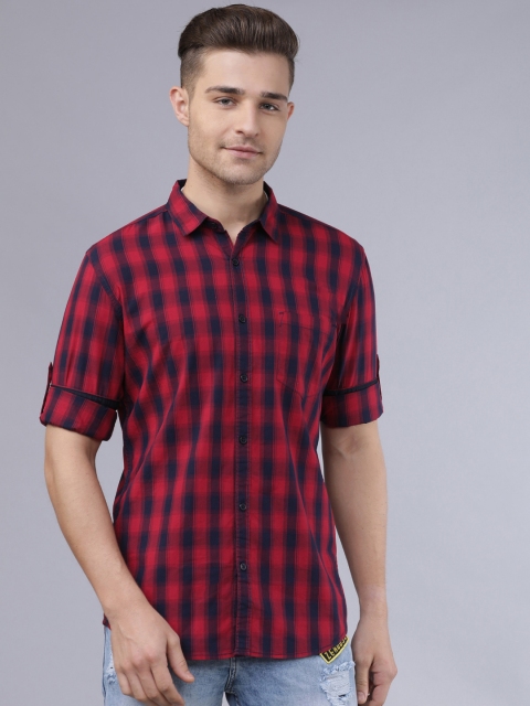 

Horsefly Men Red & Navy Blue Slim Fit Checked Casual Shirt
