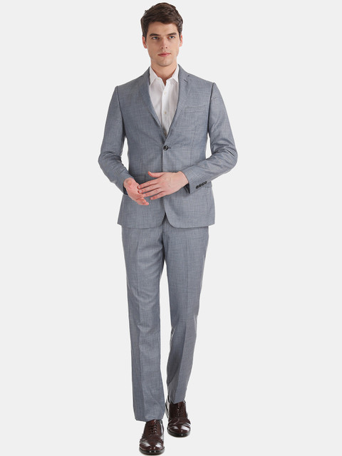 

AD By Arvind Men Grey Self-Design Regular-Fit Single-Breasted Formal Suit