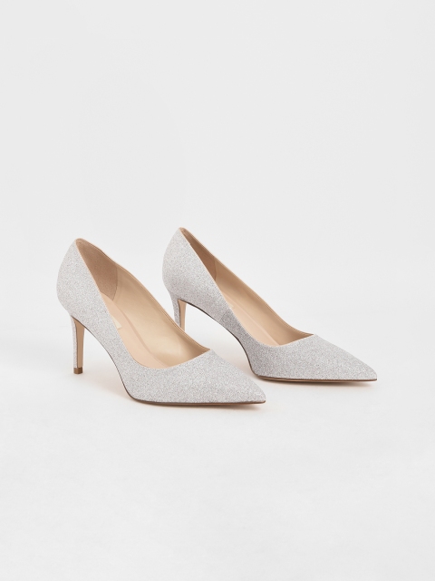 

CHARLES & KEITH Women Silver-Toned Solid Pumps
