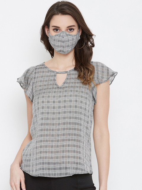 

Imfashini Women Black Checked Top With Mask