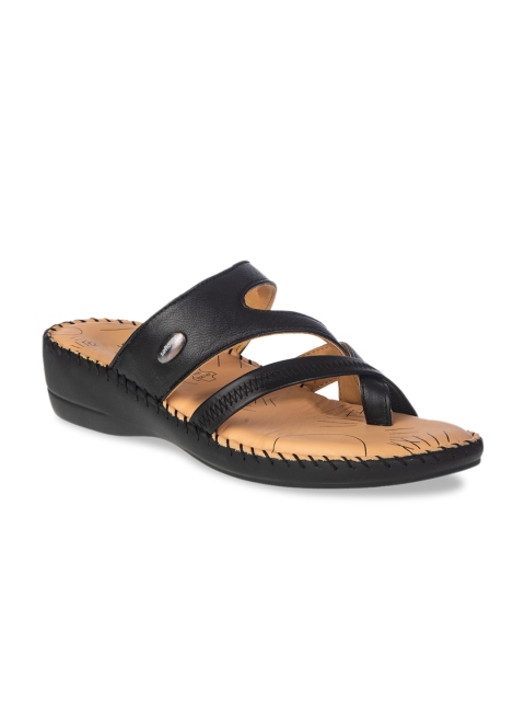 

Khadims Women Black Solid Leather Wedges