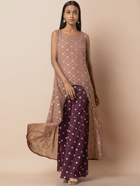 

INDYA Women Peach-Coloured & Gold-Toned Printed Tunic