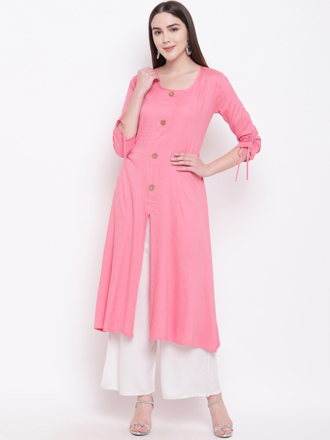 

RIVI Women Pink Solid A-Line Kurta