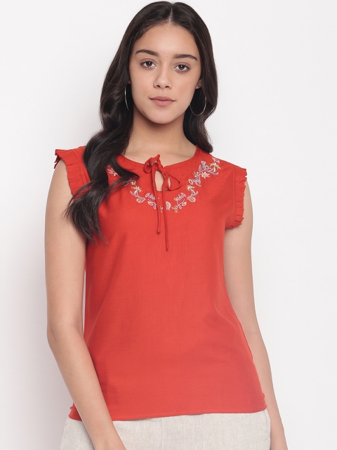 

Miss Grace Women Orange Embroidered Top