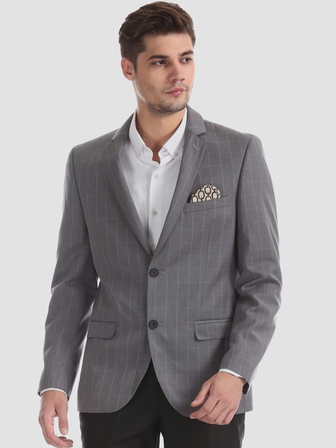 

AD By Arvind Men Grey Checked Single-Breasted Formal Blazer