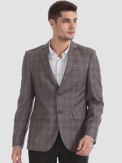 

AD By Arvind Men Grey Checked Regular-Fit Single-Breasted Formal Blazer