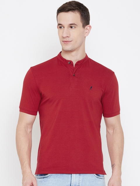 

HARBORNBAY Men Red Solid Henley Neck T-shirt