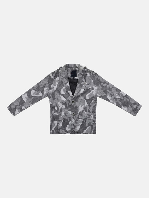 

Lil Tomatoes Boys Grey Self-Design Single-Breasted Blazer