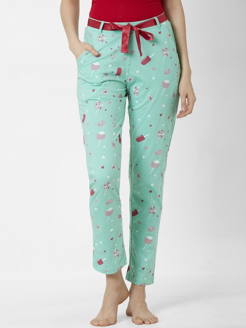 

Sweet Dreams Women Mint Green & Pink Printed Lounge Pants