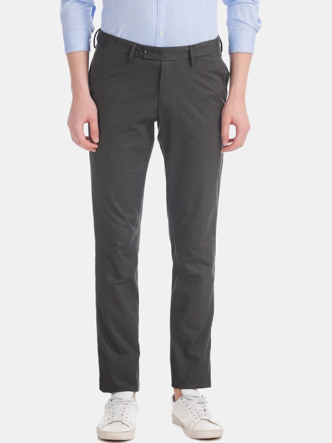 

AD By Arvind Men Charcoal Grey Tailored Slim Fit Solid Chinos