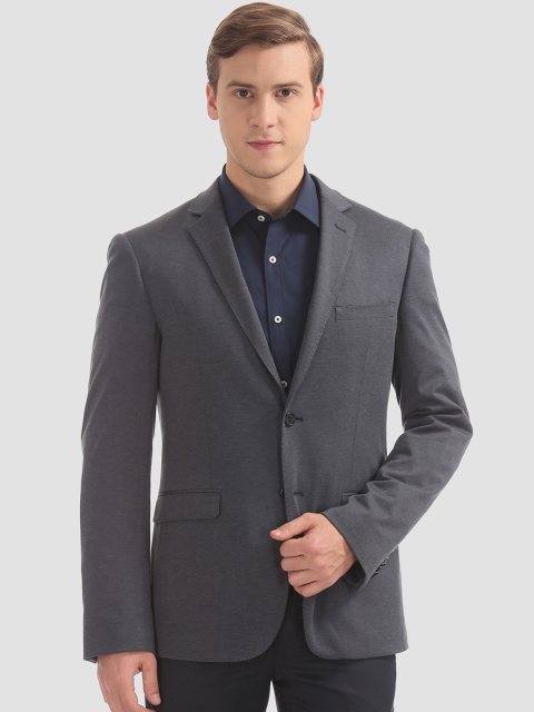 AD By Arvind Men Grey Solid Slim-Fit Single-Breasted Formal Blazer
