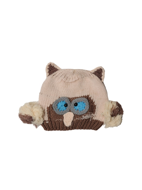 

TINY HUG Unisex Kids Beige & Brown Colourblocked Beanie