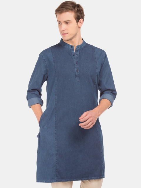 

AD By Arvind Men Blue Printed Denim Straight Kurta