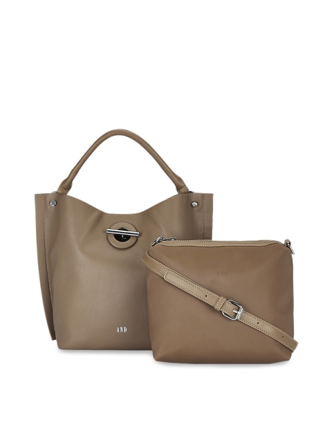 

AND Brown Solid Hobo Bag With Pouch