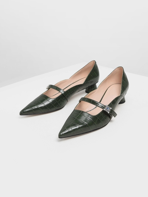 

CHARLES & KEITH Women Green Textured Block Heels