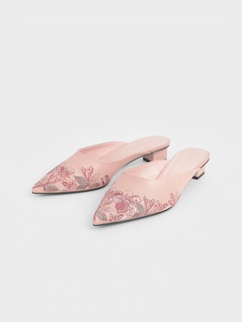 

CHARLES & KEITH Women Pink Woven Design Mule Block Heels