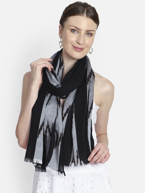 

Anekaant Women Black & Grey Ikkat Printed Stole