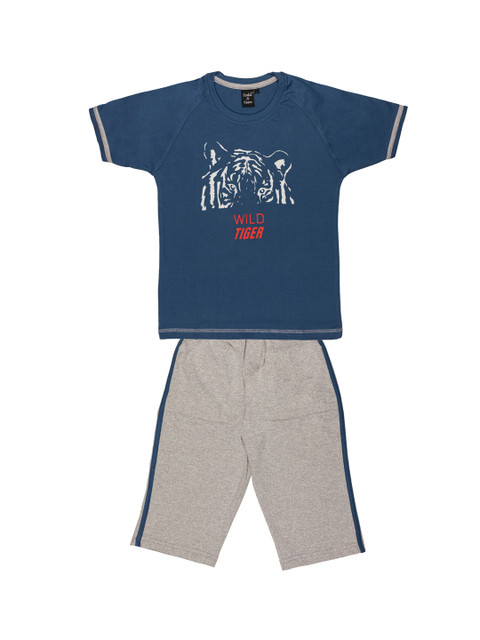 

Todd N Teen Boys Blue & Grey Printed T-shirt with Capris