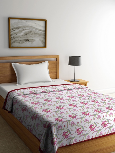 

Rajasthan Decor White & Pink Floral AC Room 120 GSM Single Bed Dohar