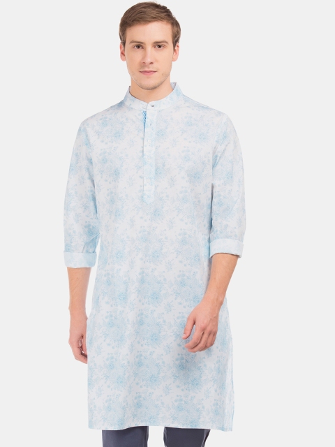

AD By Arvind Men White & Blue Printed Straight Kurta