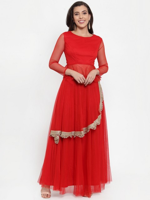 

Just Wow Women Red Self Design Top with Skirt