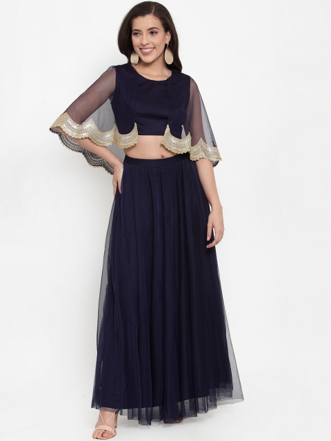 

Just Wow Women Navy Blue Self Design Top with Skirt