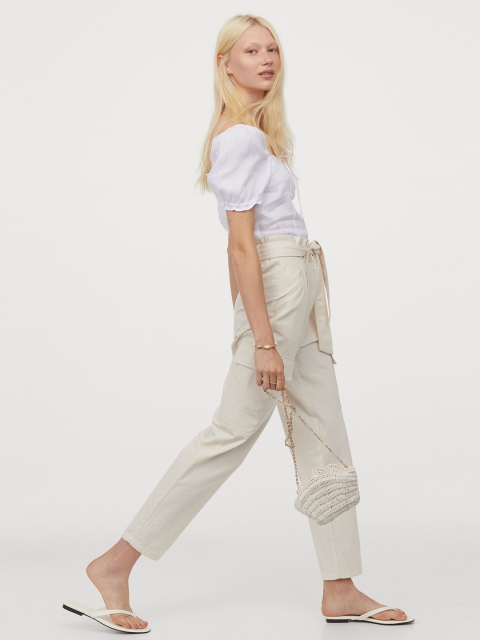 

H&M Women White Solid Linen Blouse