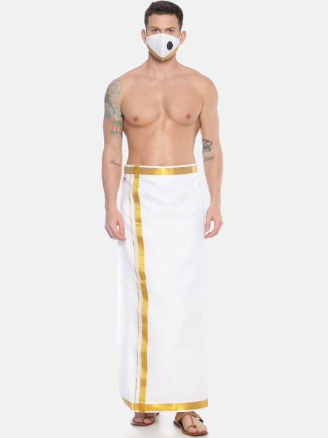 

Sethukrishna Men White Solid Double Layer Readymade Dhoti With 3-Layer Anti-Dust Mask