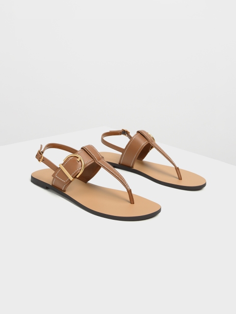 

CHARLES & KEITH Women Camel Brown Solid T-Strap Flats