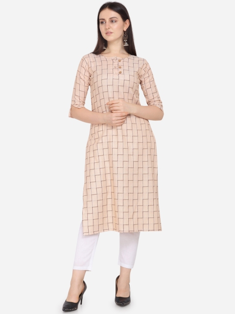 

Kvsfab Women Beige Checked Straight Kurta