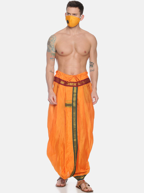 

Sethukrishna Men Orange Solid Readymade Dhoti Pant With 3-Layer Anti-Dust Mask