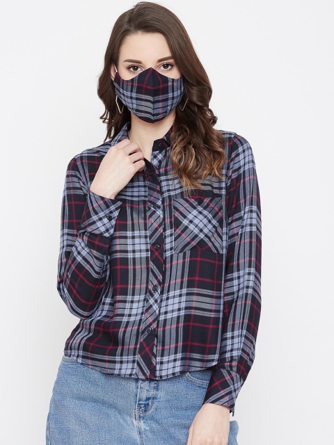 

Imfashini Women Black Red Regular Fit Checked Casual Shirt