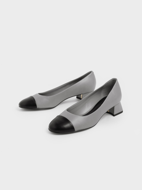 

CHARLES & KEITH Women Grey & Black Colourblocked Blocked Heeled Pumps