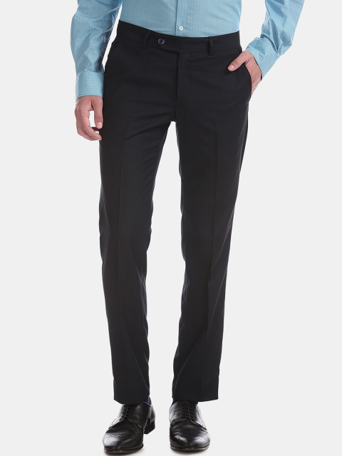 

AD By Arvind Men Navy Blue Regular Fit Self Design Formal Trousers
