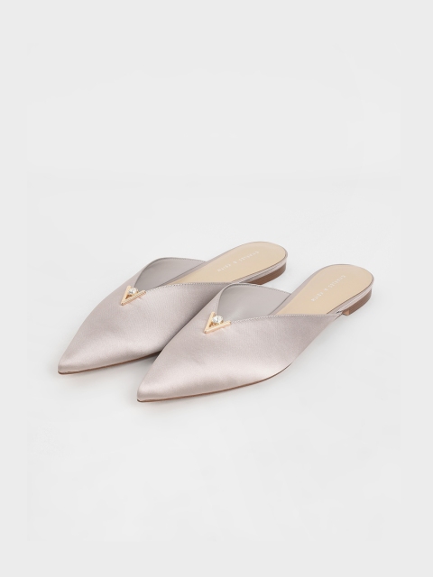 

CHARLES & KEITH Women Grey Embellished PU Mules