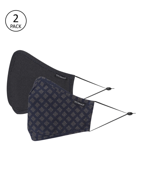 

t-base Unisex 2 Pcs Printed 4-Ply Anti-Bacterial Protective Outdoor Masks, Navy blue