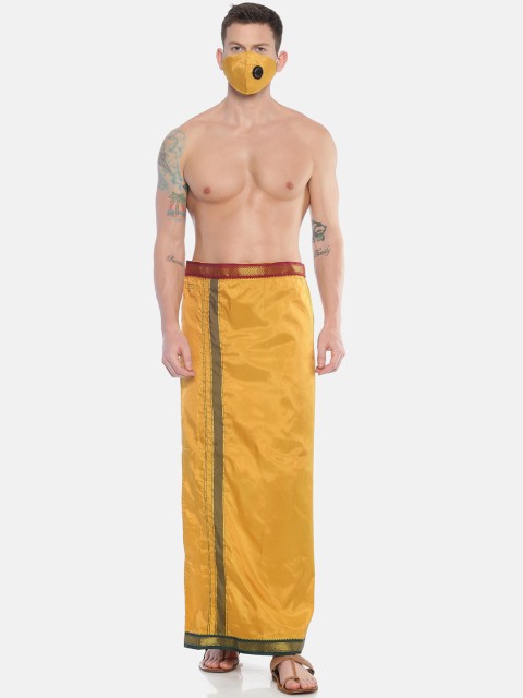 

Sethukrishna Men Mustard Yellow Solid Readymade Dhoti With 3-Layer Anti-Dust Mask