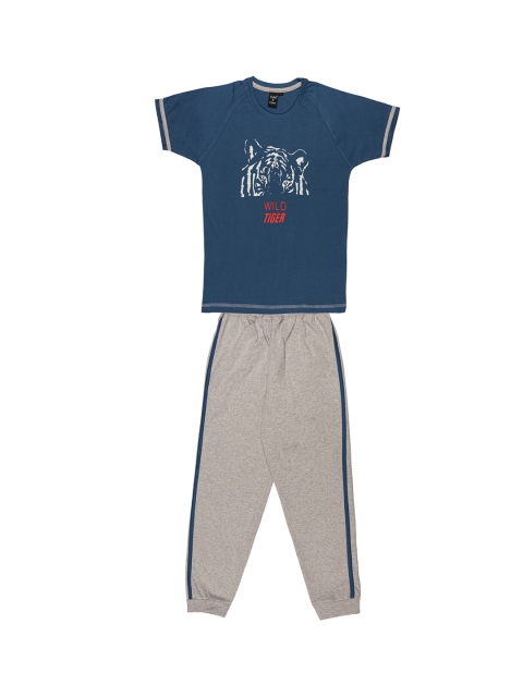 

Todd N Teen Boys Teal Blue & Grey Printed T-shirt with Trousers