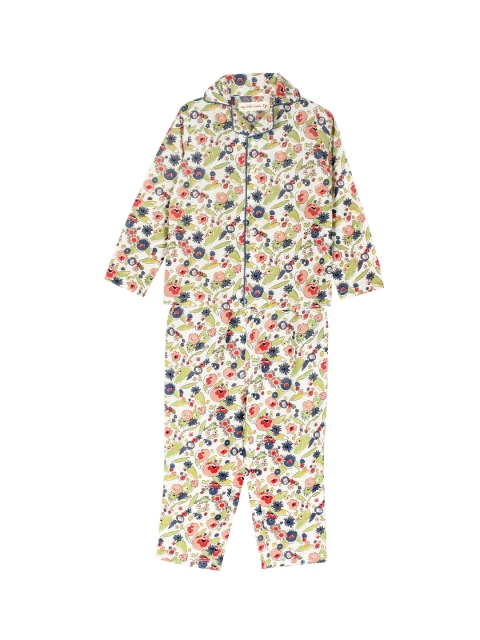 

My Little Lambs Girls Beige & White Printed Night suit