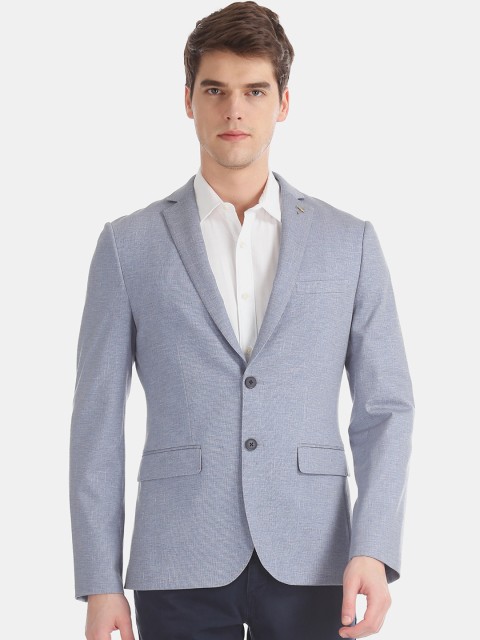 

AD By Arvind Men Blue Solid Slim-Fit Single-Breasted Casual Blazer