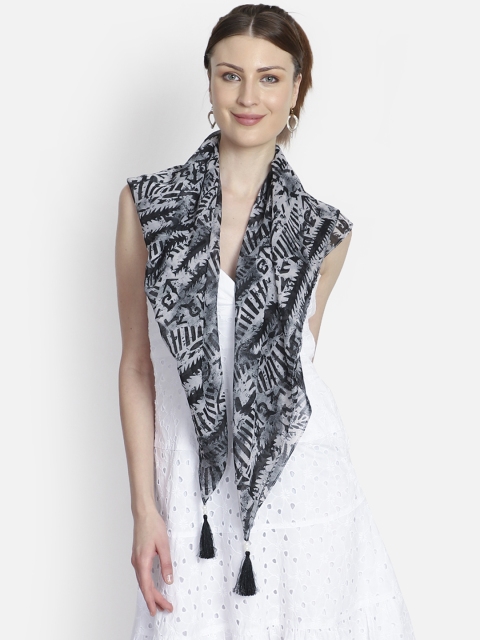 

Anekaant Women Black & White Tribal Printed Scarf