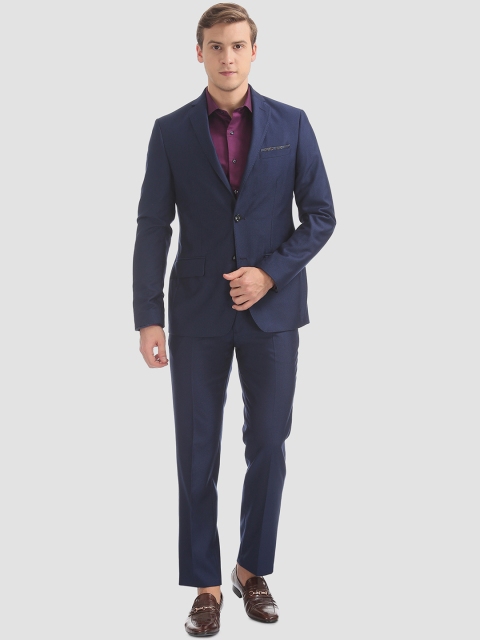 

AD By Arvind Men Blue Self-Design Regular-Fit Single-Breasted Formal Suit