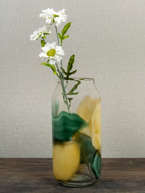 

Pure Home and Living Green & Yellow Printed Glass Spring Flower Vase